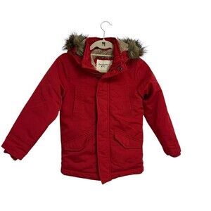 Abercrombie Kids Jacket Unisex Size 7/8 Red Hooded Parka Faux Fur NWT